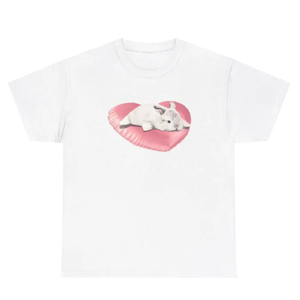 Rabbit heart  Fun Printed Pattern T-shirt, New Summer Fashion Short Sleeve, Unique Creative Style Top