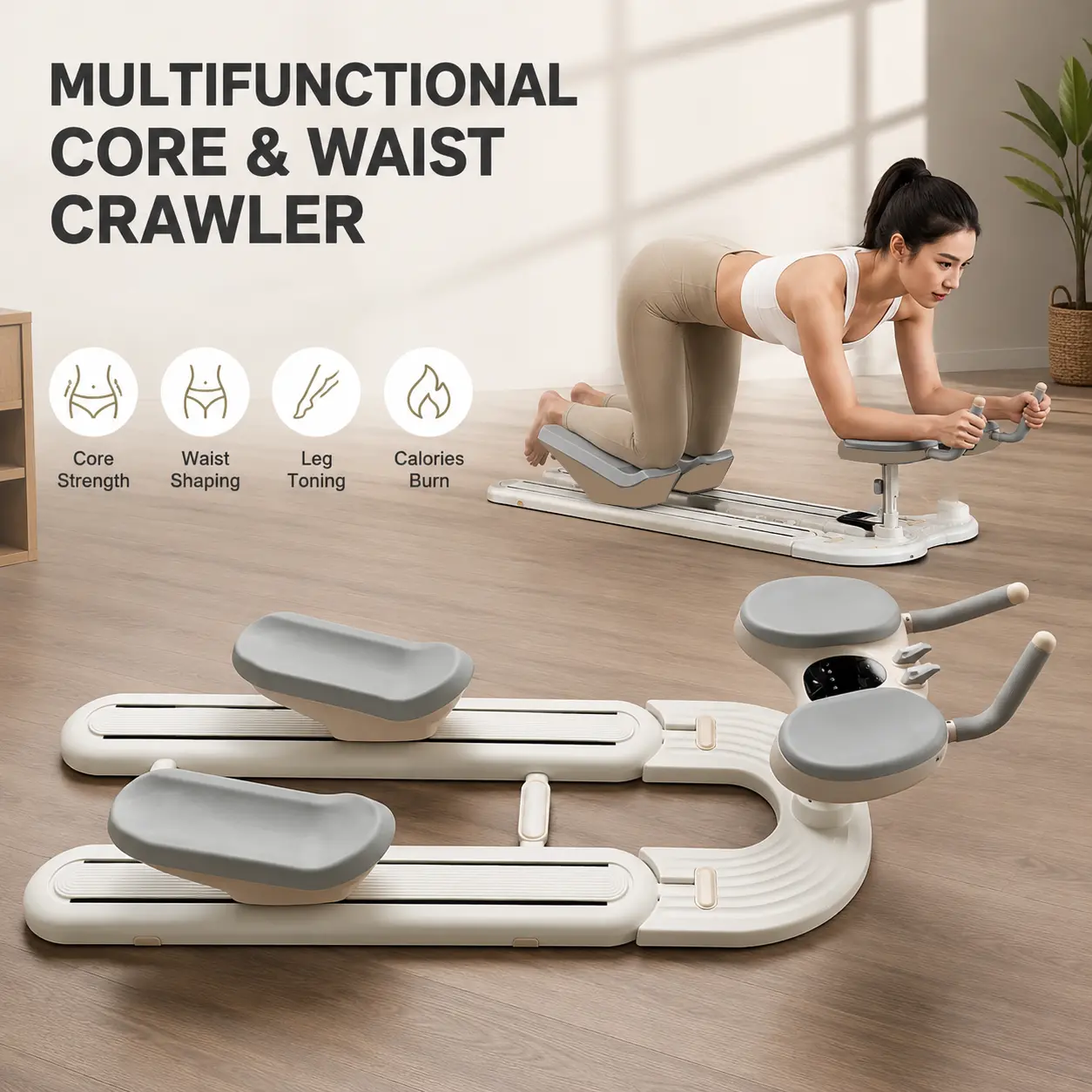 Multifunctional Crawling Core Trainer Heavy Duty Steel Frame Waist Machine Foldable 3 Gear Slope Adjustable EVA Pads Large Load Non-Slip Base with Phone Holder for Home Workout All Fitness Levels