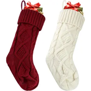 2 Pack Christmas Stockings, 18 Inches Large Cable Knitted Xmas Stocking for Fireplace, Christmas Tree, Holiday Party Decorations