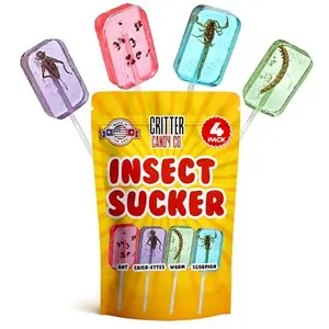 HotLix Insect Lollipops (4-Pack) | Includes Scorpion, Worm, Ants, Cricket | Bug Candy Suckers Individually Wrapped | Bug Lollipops with Real Edible Insects | Weird Candy Pack