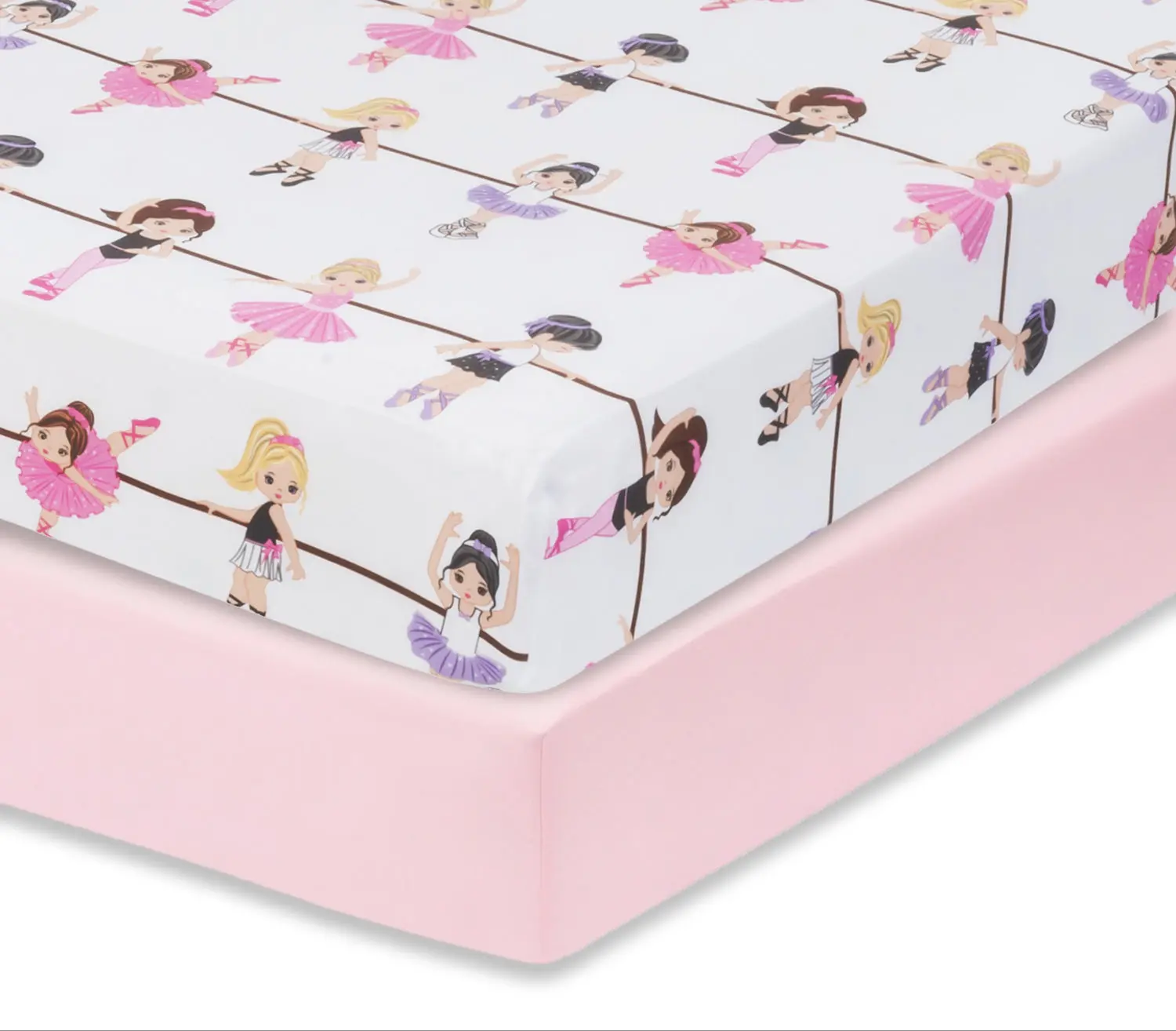 Everyday Kids 2 Pack Fitted Crib Sheet, 100% Soft Breathable Microfiber its Standard Size Crib Mattress 28in x 52in-Ballerina/Pink
