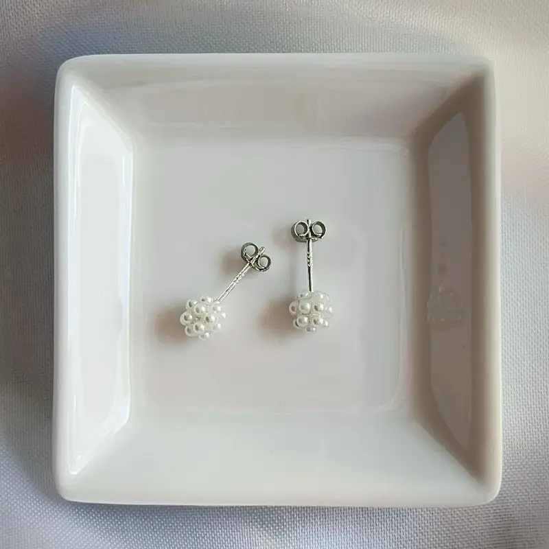 Pearl Cluster Stud Earrings 925 Sterling Silver Dainty Pearl Bouquet Earrings