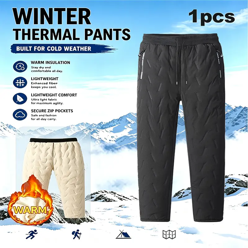 Men’s ultra-cold windproof high-quality ski pants – fleece-lined, thick and warm winter casual long pants with an adjustable drawstring waist and zippered pockets, suitable for skiing, snowboarding, hiking, and cycling – outdoor sports pants