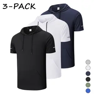 3-pack men’s short-sleeve hoodies — classic casual gym sports short-sleeve T-shirts that are breathable and comfortable; solid-color casual athletic tops with an adjustable drawstring hood; suitable for the gym, outdoor activities. Summervibes