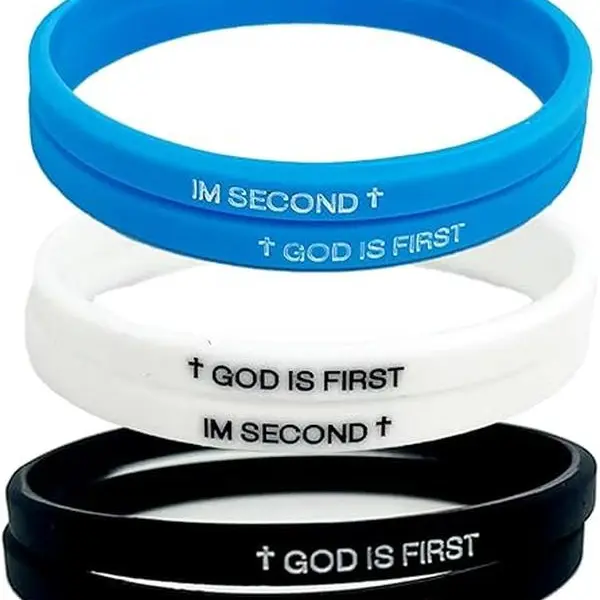 GOD IS FIRST Unisex Rubber Silicone Letter Print Bracelet - Christian Faith Statement Bangle, Bible Verse Casual Fashion Daily Wear Accessory, Unique Womens Gift