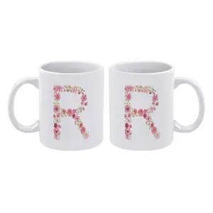 1pc Cool Initial Alphabet Monogram Flowers Floral Letter R Mug