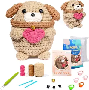 Crochet Kit for Beginners, Dog Crochet Animal Kits with Step-by-Step Video Tutorials, Beginner Amigurumi Crochet Starter Kit for Adults Kids, Holiday Birthday Gift