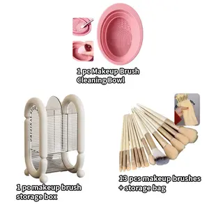 13 Piece Professional Makeup Brush Set with Premium Synthetic Bristles for Full Face Application Powder Foundation Concealer Eyeshadow  Blending Brown,Equipped with Storage Bags, Makeup Brush Storage Boxes, and Makeup Brush Cleaning Bowls