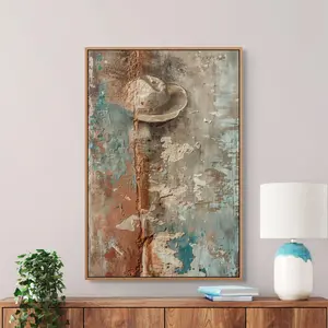 [Sale up to 35%] Western Cowboy Hat Wall Art – Rustic Abstract Canvas for Country Farmhouse Decor