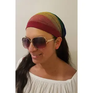 Wide Rainbow Boho Headband Multicolored Hippie Headband Style Flair 7.5 Inch Cotton Acrylic Blend Elastic Fit For Men Women