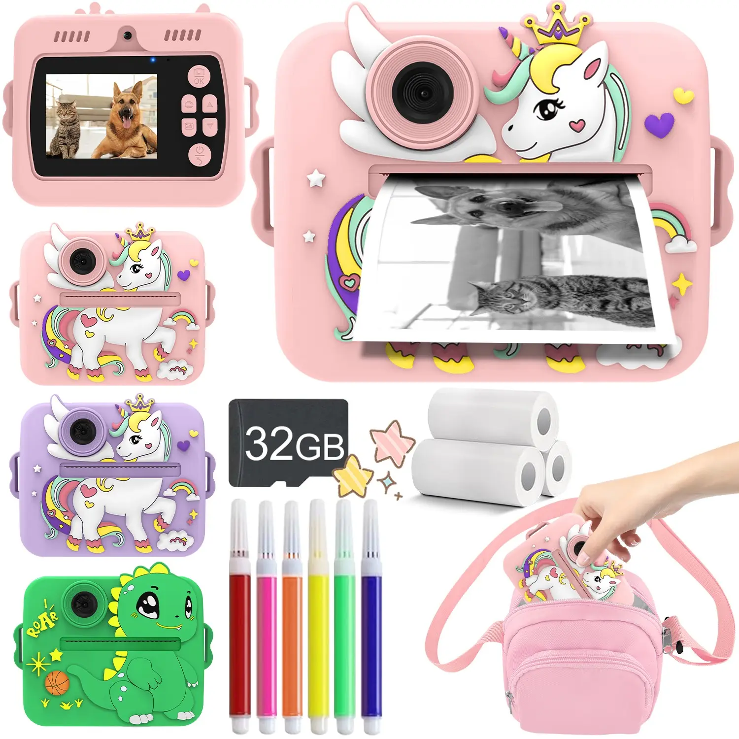 Instant Print Camera For Kids, Digital Camera, Portable, 1080P Video Recording, 48MP Selfie Mode, DIY Color Pen Included, Perfect for Daily Life and Travel Photography, Equipped With Compact Design Camera Bag, Instant Cameras That Print Photos
