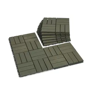 Acacia  Flooring Interlocking Deck Tiles for Patio Decor 9 count 6 Slats VR Muted Green -  Indoor & Outdoor Decor - Balcony Garden Decking Tile (12.24 * 12.24 * 0.75 inches)