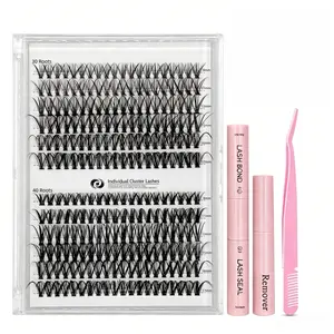 240 Clusters Individual Cluster Lash Extension Set, Mixed 30D & 40D DIY Eyelash Clusters 9-17mm Length, Complete Kit With Lash Bond & Seal, Lash Remover & Application Tweezer, Easy Self Application Volume Eyelash Kit For Daily Eye Makeup