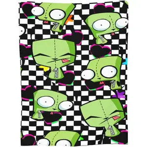 Quirky Green Bot Blanket Y2K Cartoon Checkerboard Neon Hearts Ultra Soft Cozy Flannel Fleece Plush Throw Bed Couch Dorm Room Decor Viral Alt Aesthetic Trippy Kawaii Anime Gamer Gift For Kids Boys Girls Teens Funky Snuggly All Season Lightweight