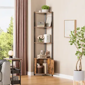 57 Inch 5 Tier Corner Shelf Stand, Modern Freestanding Storage Rack with Metal Frame and Wood Shelves, Space Saving for Living Room, Bedroom, Kitchen, Bathroom