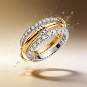 AELNEN Dual-Tone CZ Pave Linked Ring Set - Gold & Silver Tone Zircon Stackable Statement Rings - Interconnected Dainty Jewelry - Gift for Her