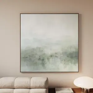 Sage Green Canvas Wall Art, Statement Square Print, Abstract Painting, Large Living Room Decor, Calming Framed Art, Minimalist Interior