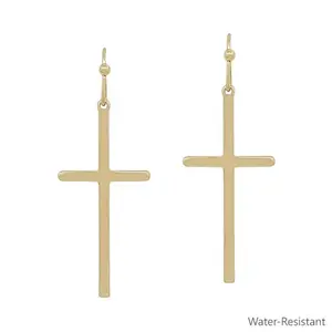 Noelle Thin Gold 1" Cross Drop Earrings