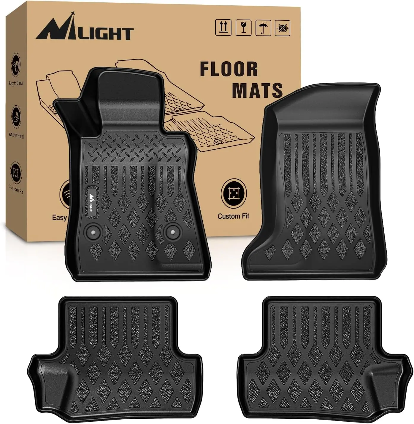Nilight Custom Fit TPE Floor Mats for Chevy Camaro 2016-2024, Heavy-Duty All-Weather Floor Liners, Waterproof Car Mats, Car Interior Accessory Kit, Mat Floor Mats