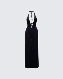 Saoirse Black Plunge Neck Jumpsuit