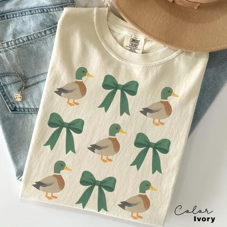 Comfort colors Coquette Duck TShirt, Mallard Duck Bow T-Shirt, Cottagecore Duck TShirt, Goose T-shirt, Farmgirl Tee, Bow T-shirt