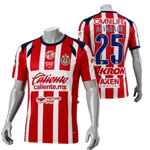 2526 Chivas CD Guadalajara Home Alüarado #25 Jersey Vintage Mexico Red and White Stripe Short Sleeve Top Football Jersey LIGAMX