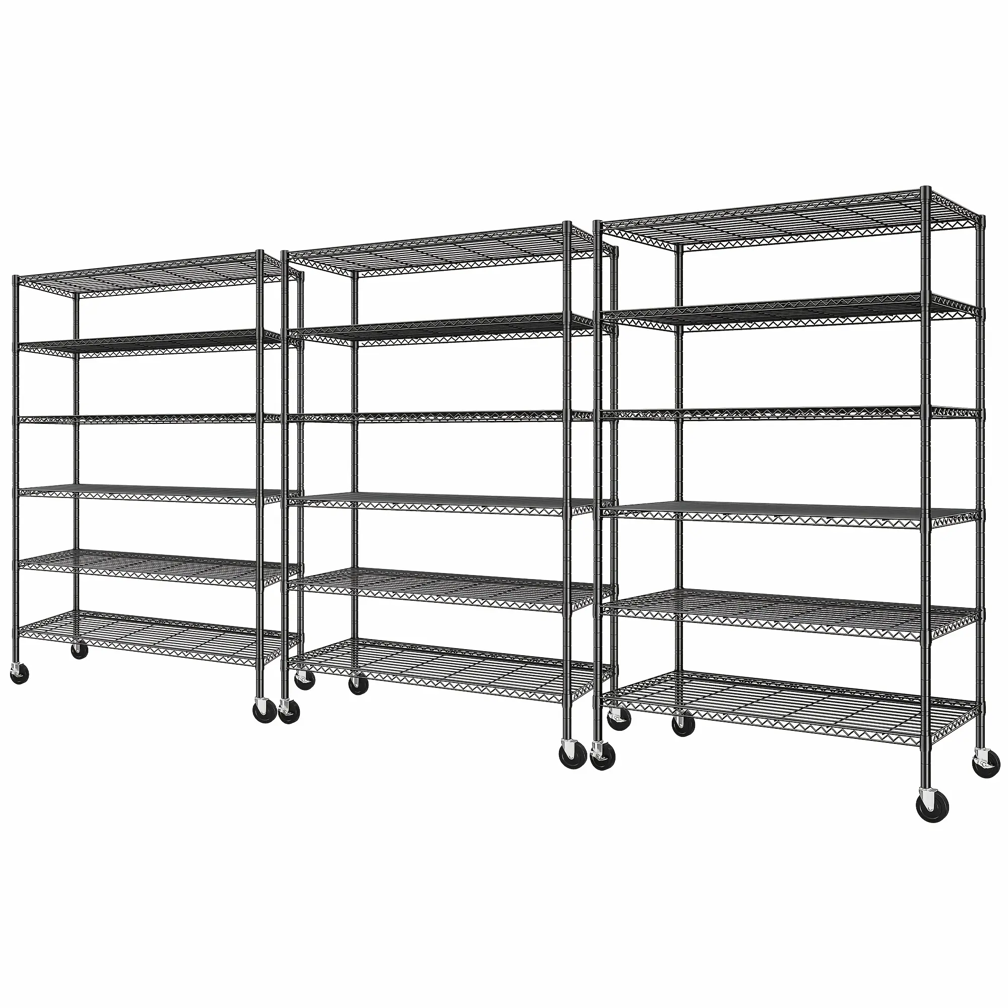 1/2/3pcs 82" H X45 W X18 D Storage Shelves with Wheels, 6 Tier Wire Shelving Adjustable Metal Shelving Pantry Shelves Capacity 1200LBS for Garage Shelving, Pantry, Kitchen, Closet, Black