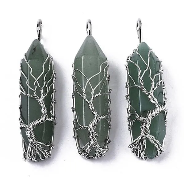 Natural Crystal Green Aventurine Tree of Life Pendant - Wire-Wrapped Jewelry for Necklaces