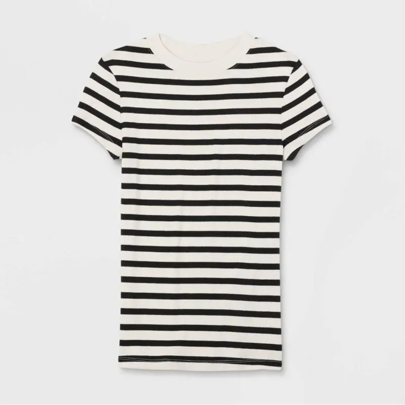 A New Day Women’s Classic Stripe Short Sleeve Round Neck Relaxed Black & White T-Shirt, Everyday Wear, Size XL, Tops, Casual, Fit, Simple, Style, Shortsleeve, Striped, Elegance, Soft Fabric, Clothes