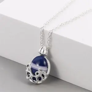 The Vampire Diaries Katherine Pierce Natural Blue Opal Pendant Necklace Top Grade Hollow Silver Plated Women Statement Necklace