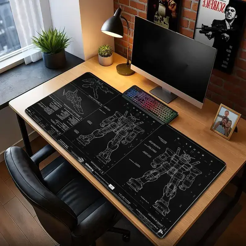 Gundam Black Blueprint Mouse Pad, Mecha Anime Desk Mat, RX-78 Robot Gaming Mouse Pad, Otaku Gift, Sci-Fi Desk Decor – FASTSHIPPING