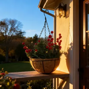 1/2 Piece Realistic Fall Floral Hanging Basket, Artificial Berry Wreath, Thanksgiving Halloween Wedding Party Decor, All-Weather Indoor Outdoor, Artificial Hanging Baskets