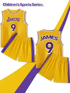 2-piece boys' basketball uniform set | Summer soft and comfortable sleeveless vest and shorts with No. 9 JAMES print, round neck, ideal for training and outdoor activities, basketball accessories, outdoor, Sporty Jersey