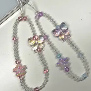 Ethereal y2k Butterfly Iridescent Sparkly Phone charm/ phone strap/ beaded keychain accessories