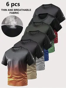 Men's Ombre Print Round Neck Tee, Regular Fit Casual Breathable Comfortable Short Sleeve T-shirt for Summer, Men's Top for Gym Workout Running, Gym Tees