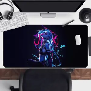 League of Legends Jinx Arcane Desk Mat - Fathers Day Gift, Custom Mouse Pad, Figure Mouse Pad, Anime Figure Playmat, Gamer Desk Accessories