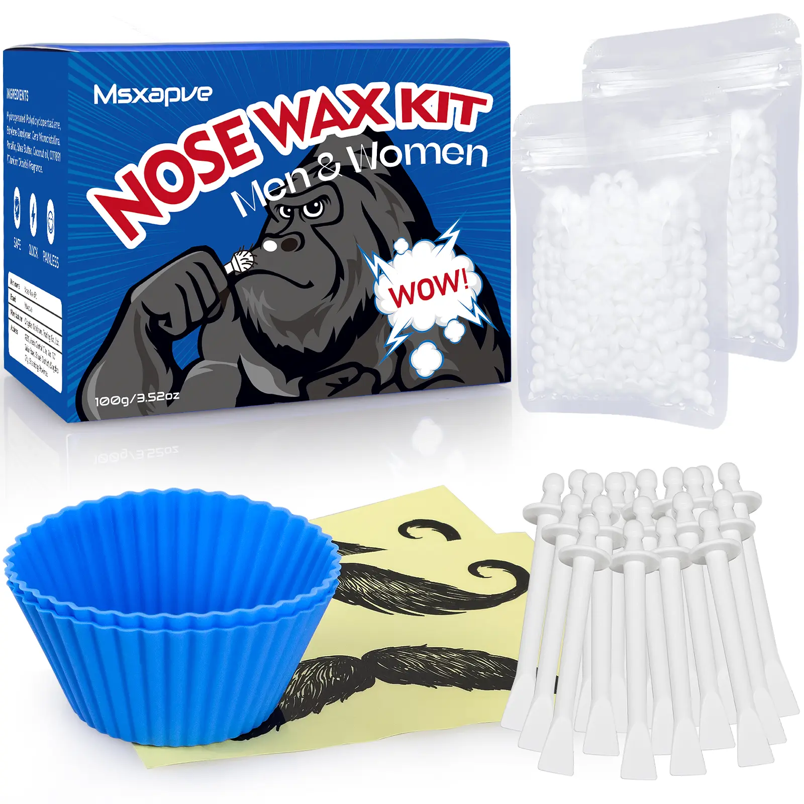 Wax Kit For Nose Hair Remova product For Men & Women Hair Removal 100g Wax 30 Applicators 12 Mustache Guards, 15-20 Times Usage Body Care Gentle