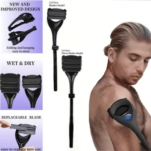Men's Back Grooming Shaver, Body Hair Trimmer with Safety Blades and Ergonomic Handle, Ideal for At-Home Wet or Dry Use, Includes Extra Blades, Replacement Blades Sold Separately, Hair Removal Trimmer, High Quality Trimmer, Body Hair Trimming