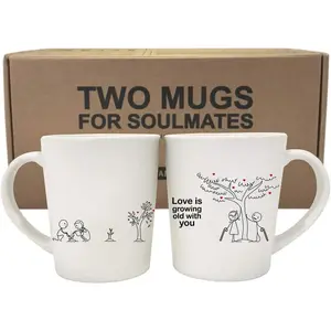 Grow Old with You Couples Coffee Mugs-Couple Gifts for Anniversary Wedding Engagement Valentines Ceramic Gifts for Boyfriend Girlfriend Bride and Groom Mug  Set