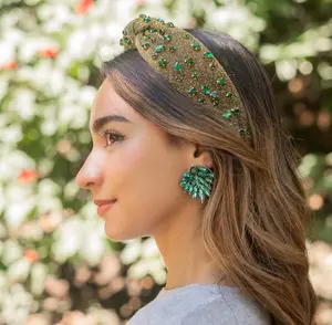 Glamorous Glittery Top Knot Headbands with Handmade Custom Jewels - Shimmer Knot Headband, Luxury Statement Knot Headband, Sparkly Headband