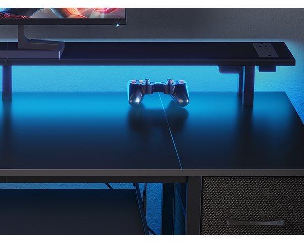 Reversible Computer Desk with Charging Station, Office Desk with Drawers and Shelves, Bureau de Travail, Home Office Desks, Study Table with Monitor Stand