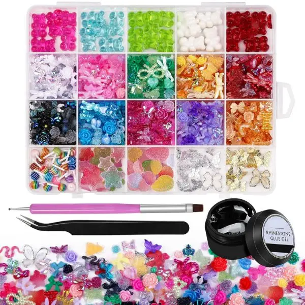 320Pcs 3D Candy Nail Charms Kit, Y2K Cute Nail Art Decorations with Cartoon Gummy Bears, Fruits, Donuts, Ice Cream, Hearts, Stars, Bows – Colorful Acrylic Nail Embellishments with Tweezer & Pickup Brush for DIY Nails & Crafts