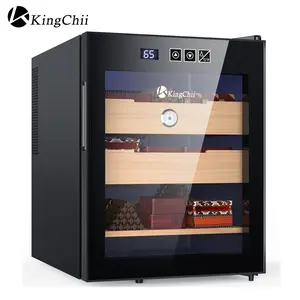 KingChii 48L Premium Spanish Cedar Storage Cabinet with Precision Temperature Control Built in Hygrometer 3 Layers 350 Capacity Case Luxury Black