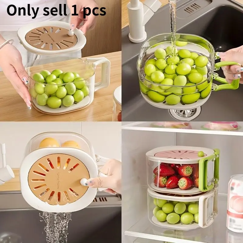 Double-Layer Drain Basket, Foldable Handle Fruit Drainer, Multi-Functional Food Filter, Refrigerator Storage Basket, Kitchen Camping Picnic, Kitchen Strainer Utensils