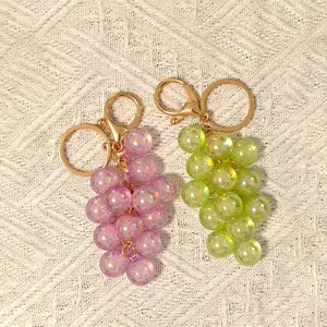Grape Keychain Bag Charm for Backpacks & Purses - Aesthetic Fruit Accessories for Teen Girls & Women - Cute Birthday & Mother's Day Gift