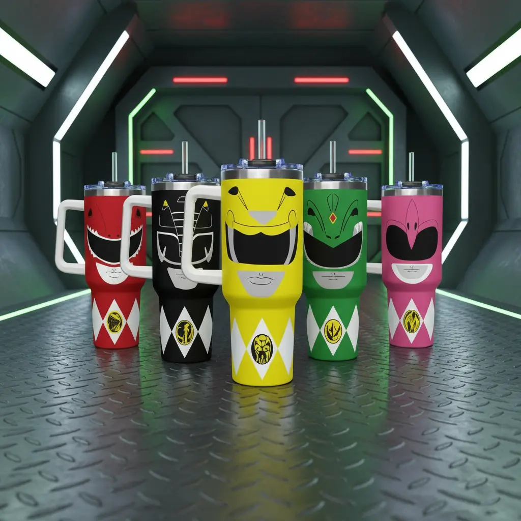 MMPR 40oz Insulated Tumbler with Handle & Straw |   Retro Fan Art Gift Idea |   Vacuum Sealed Stainless Steel |   Stay Hydrated Today