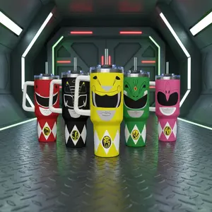 MMPR 40oz Insulated Tumbler with Handle & Straw | Retro Fan Art Gift Idea | Vacuum Sealed Stainless Steel | Stay Hydrated Today