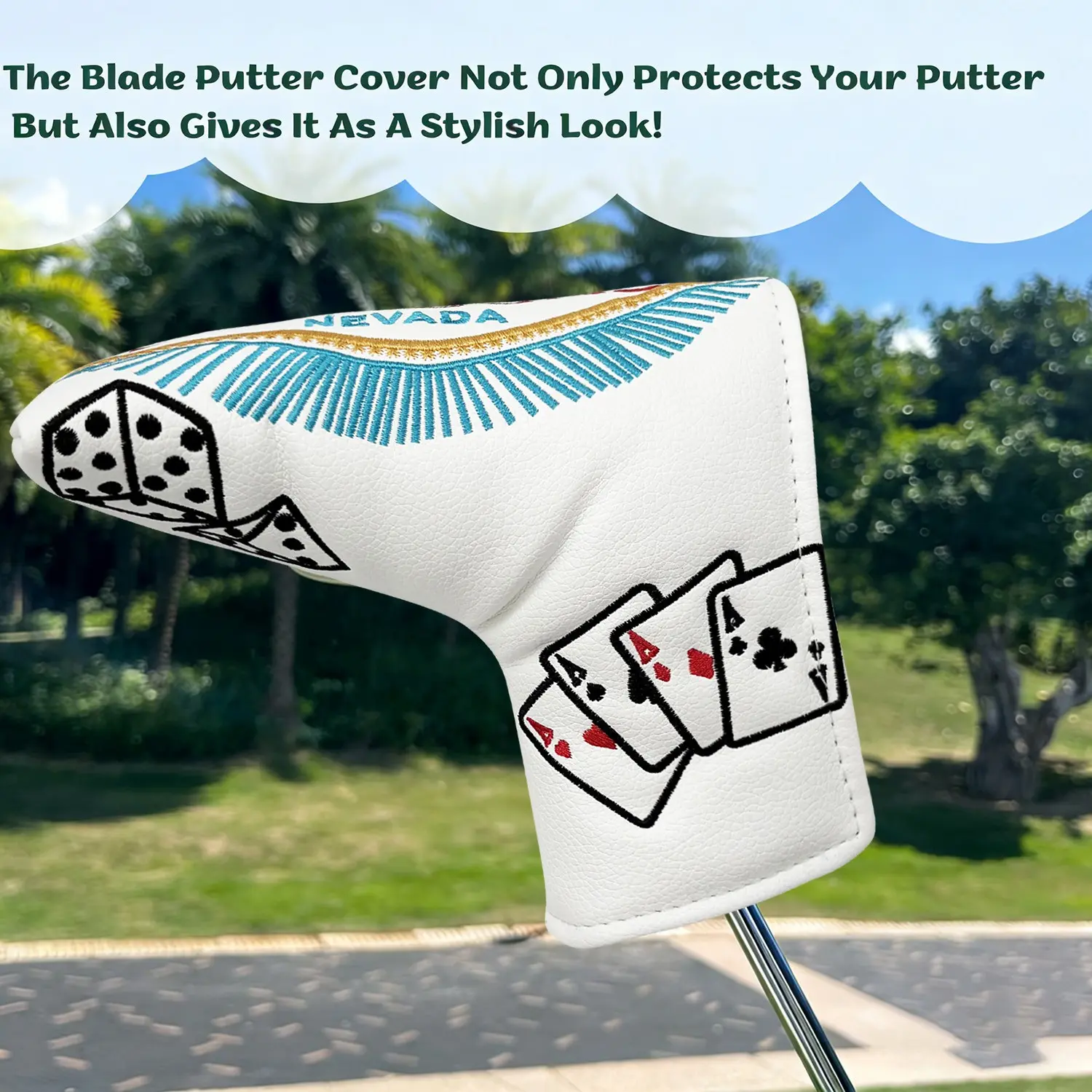 American classic style golf putter cover, universal straight putter cover, high-quality PU leather, firm fit, shock absorption and cushioning, premium texture, vintage embroidery craftsmanship, personalized trendy golf accessory, Golf Supply