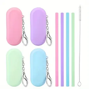 Department Store Practical Silicone Straws Set, Reusable Foldable Portable Drinking Straw Set for Party Travel Cold or Hot with Box, Cleaning Brushes, Travel, Party, Parties