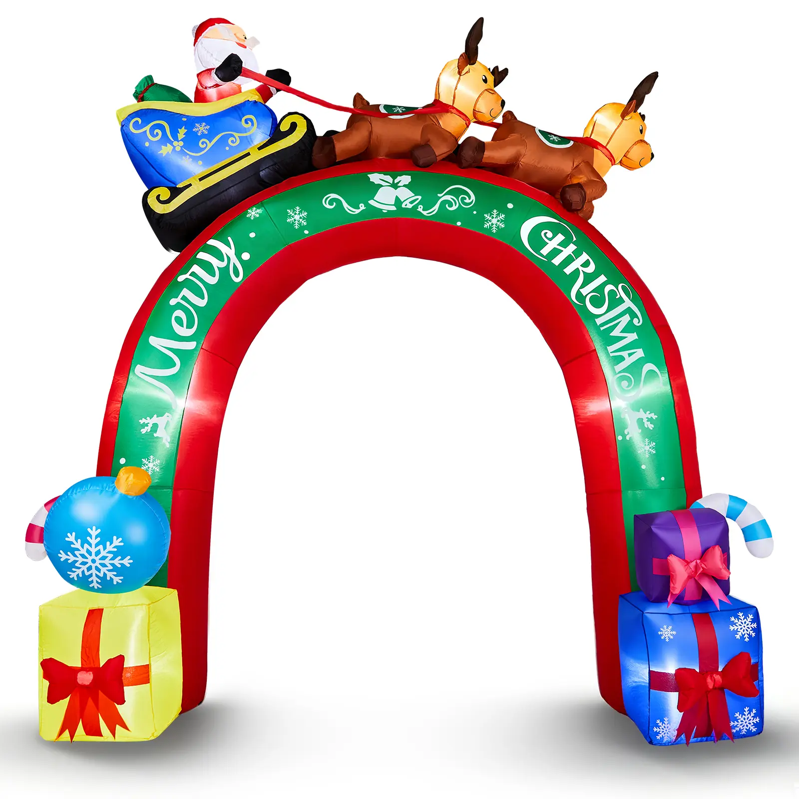 10FT Lighted Christmas Inflatable Archway, Inflatable Arch with Reindeer Pulling Santa's Sleigh, Blow Up Yard Decorations with Built-in LED Lights for Holiday Party Front Yard Lawn Garden Decor